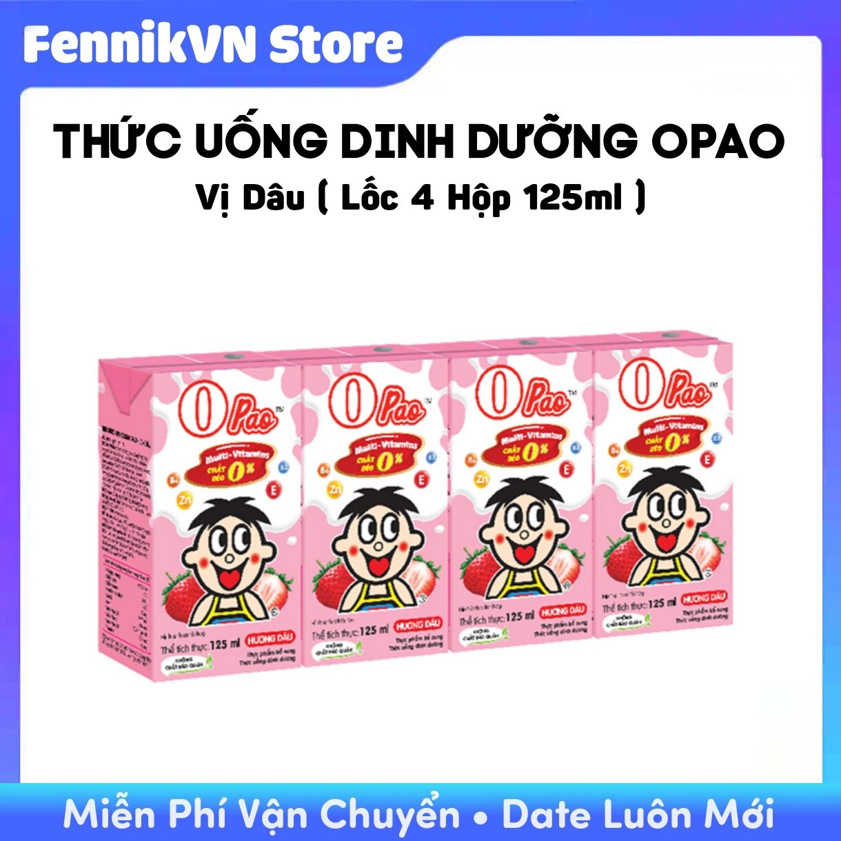 Sữa dinh dưỡng opao vị dâu 125ml / lốc 4 hộp