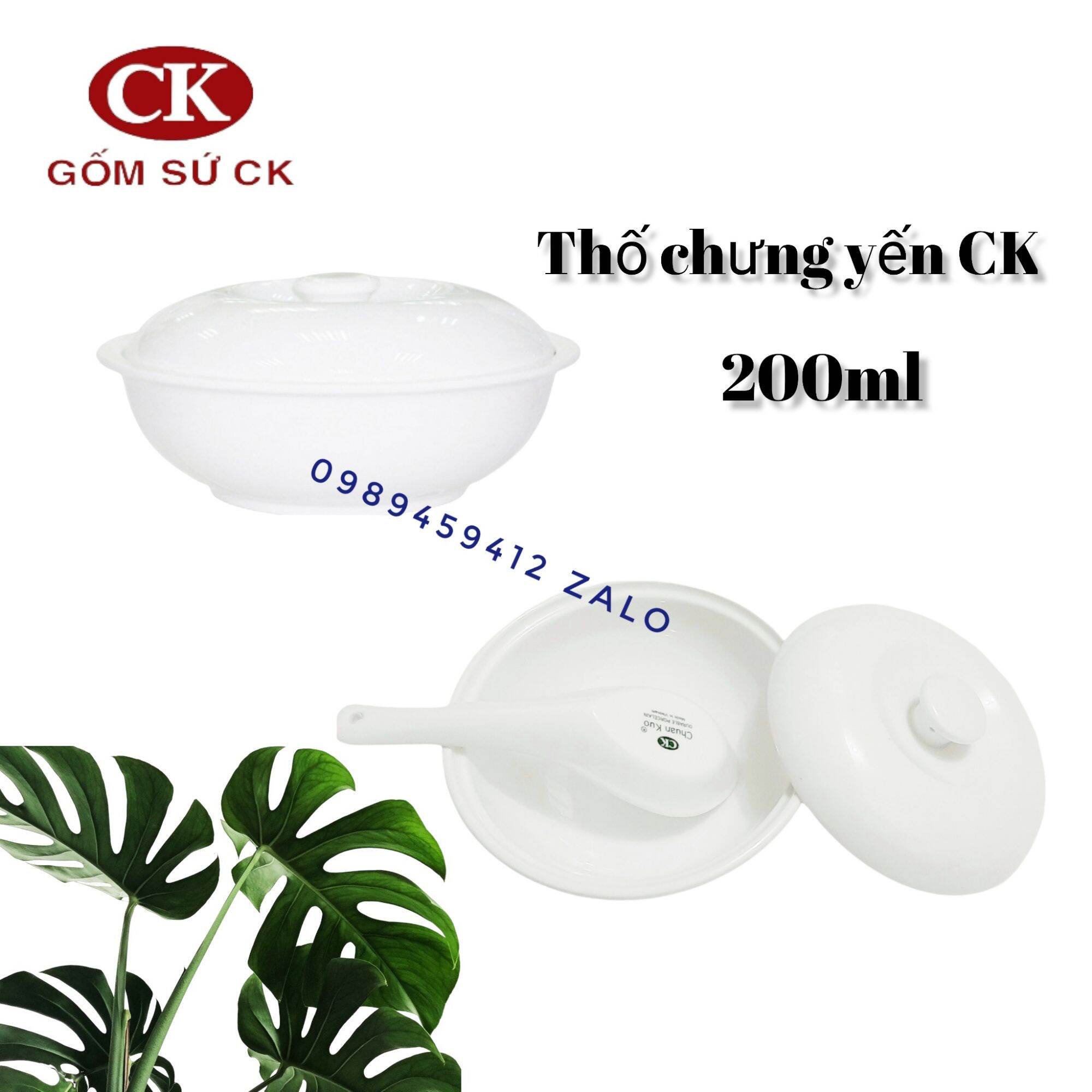 Combo thố chưng yến kèm muỗng sứ gốm sứ CK Việt Nam cao cấp