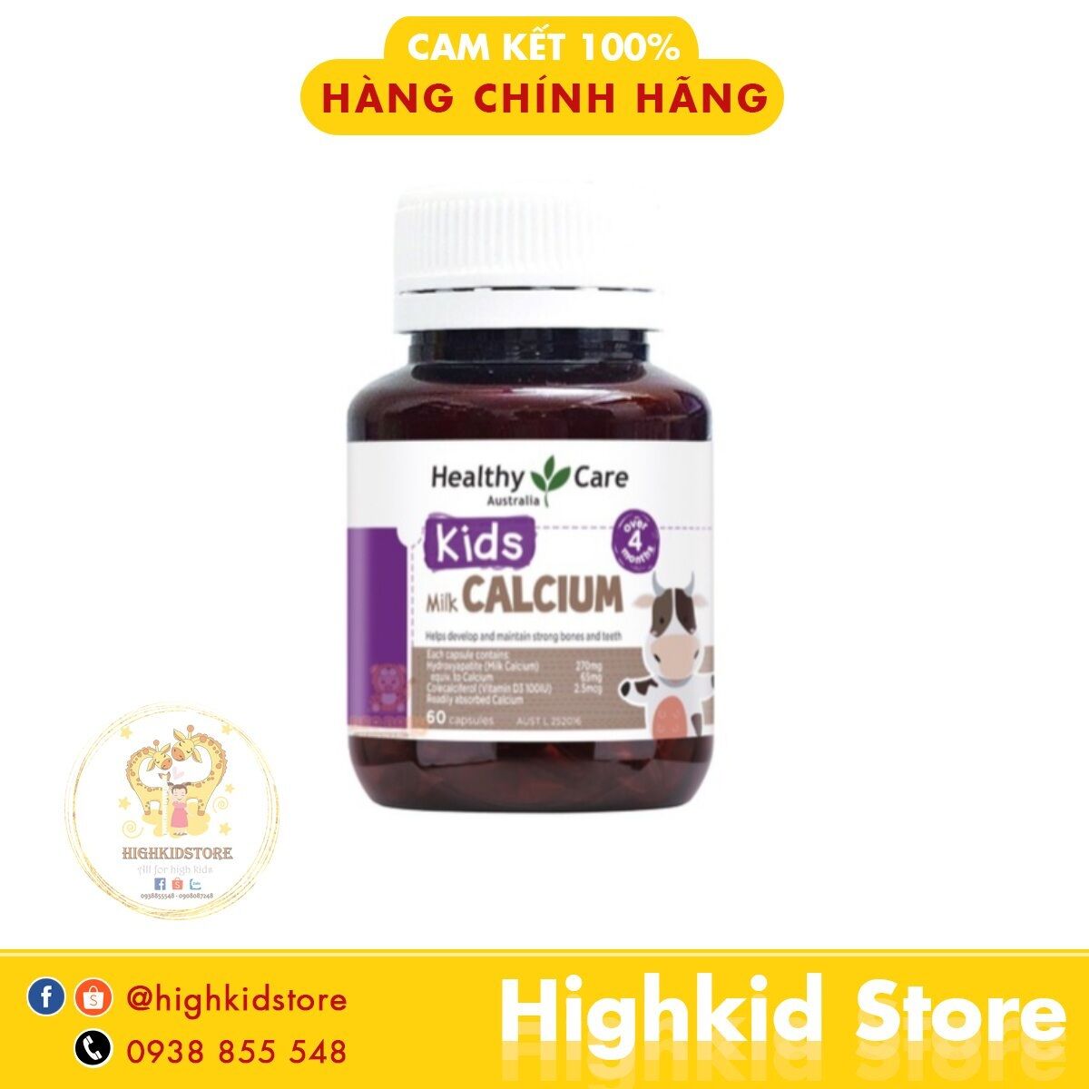 Canxi sữa Milk calcium Healthy care - Milk canxi 60v úc