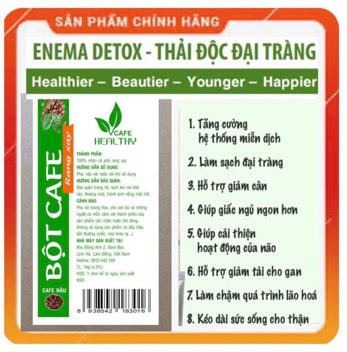 Cà phê hữu cơ thải đôc đại tràng. hộp 1kg