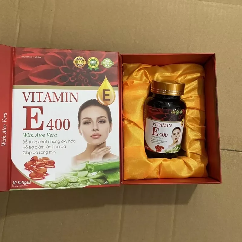 Viên uống trắng da mờ nám VITAMIN E400 WITH LOE VERA + VITAMIN E400IU tinh dầu hoa anh thảo _ Hộp 30