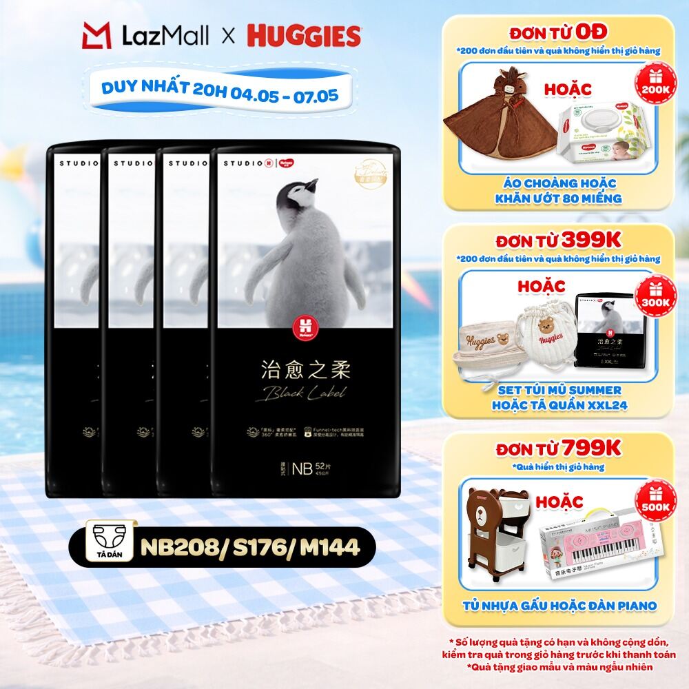 Combo 4/Combo 5 Tã dán Huggies Black Label size NB 52/S 44 miếng