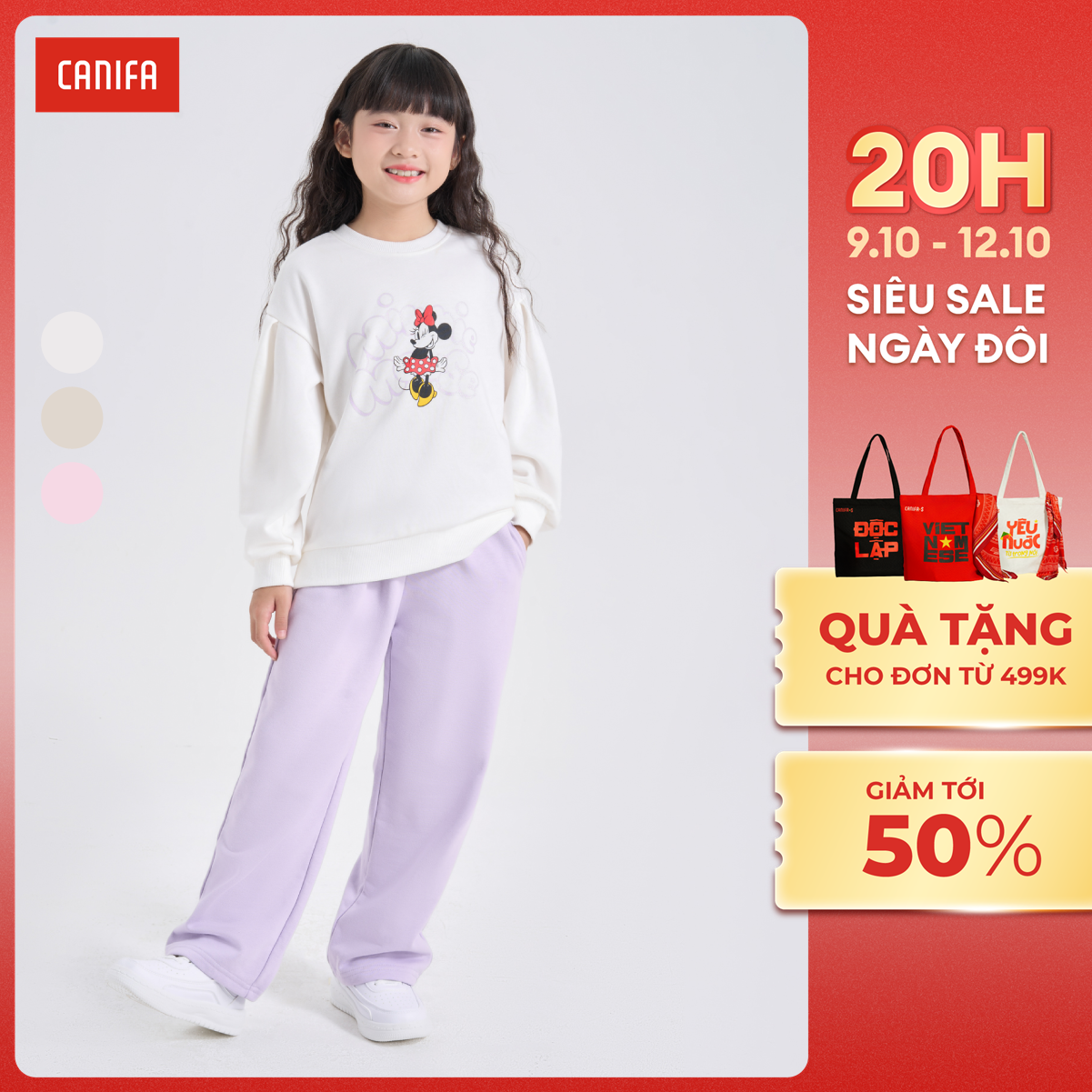 [20H 9-12.10 VOUCHER TỚI 500K] [ 20H 3-6.4 GIẢM TỚI 50%] Bộ quần áo bé gái CANIFA 1ST24W008