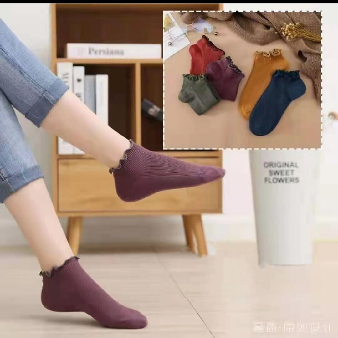 Tất nữ- Tất len tăm - set 5 đôi tất cổ vền siêu xinh