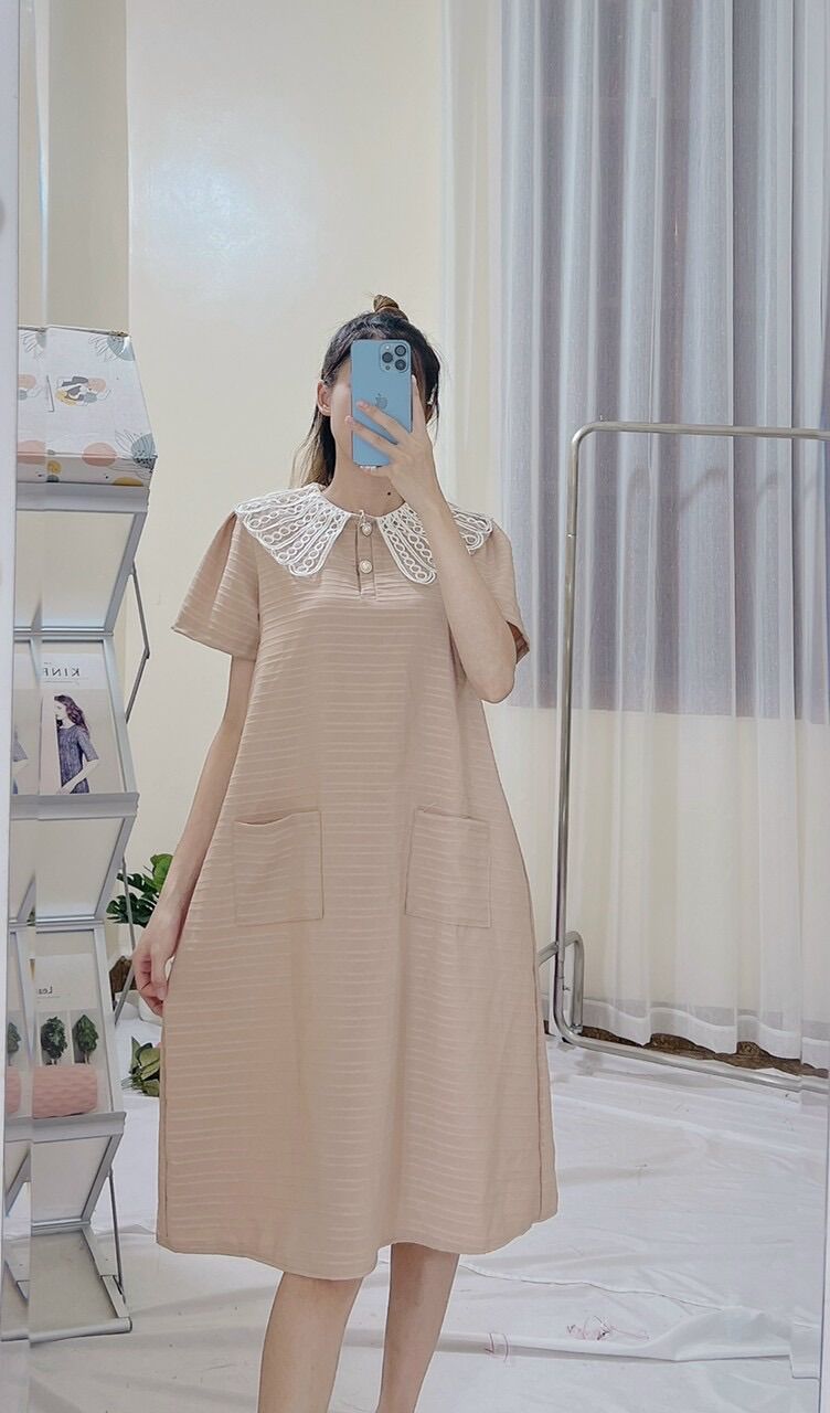 Đầm bầu cổ ren sơ mi siêu xinh