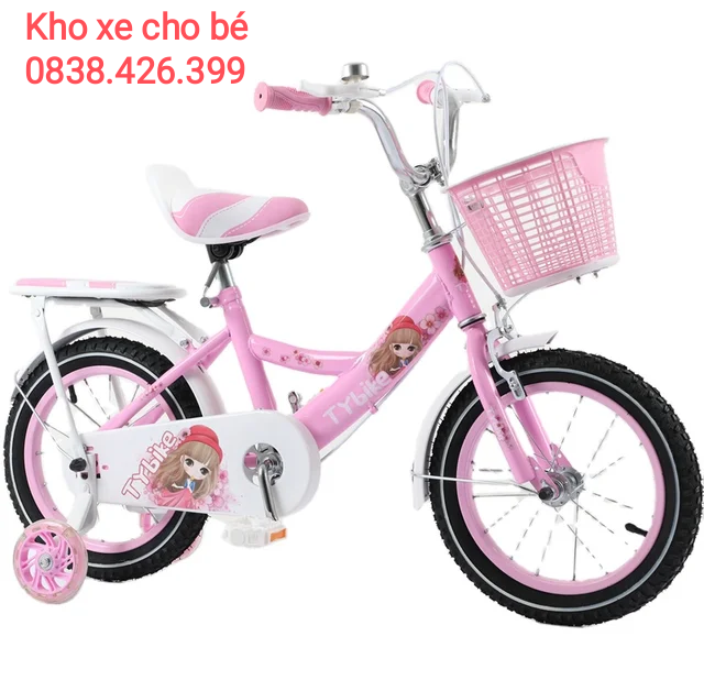 Xe đạp công chúa 4 bánh cho bé khung vành to rộng có chuông ghế nệm da đủ size 12/14/16 cho bé 28t