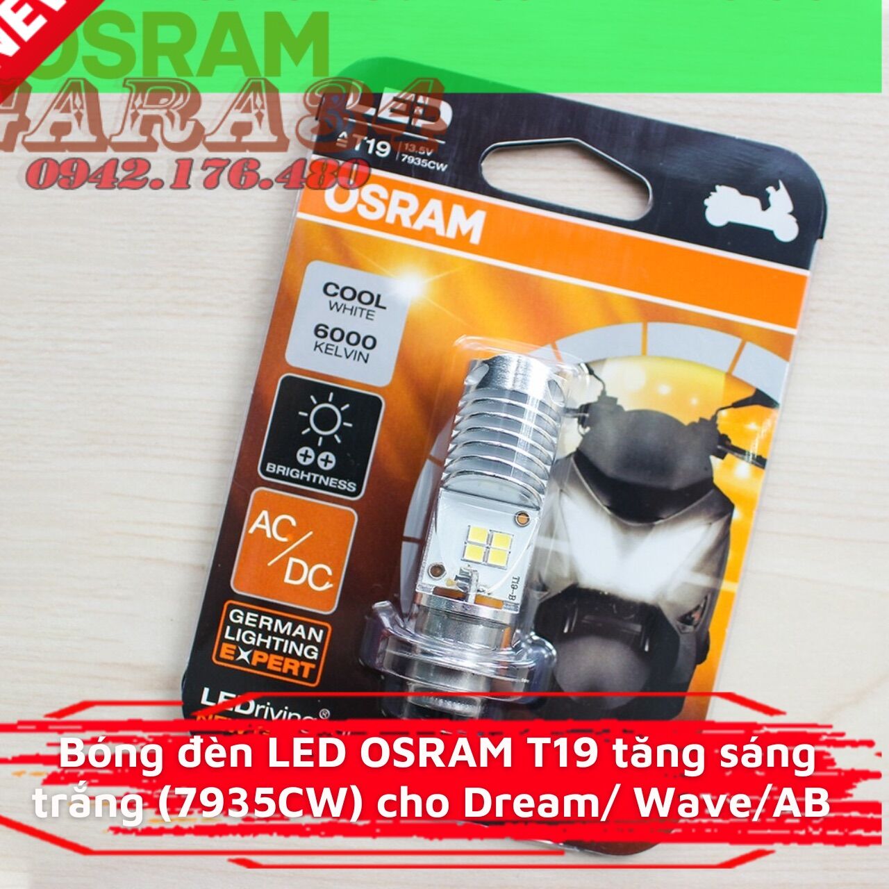 Bóng đèn led osram t19 tăng sáng trắng cho dream, wave, air blade thái