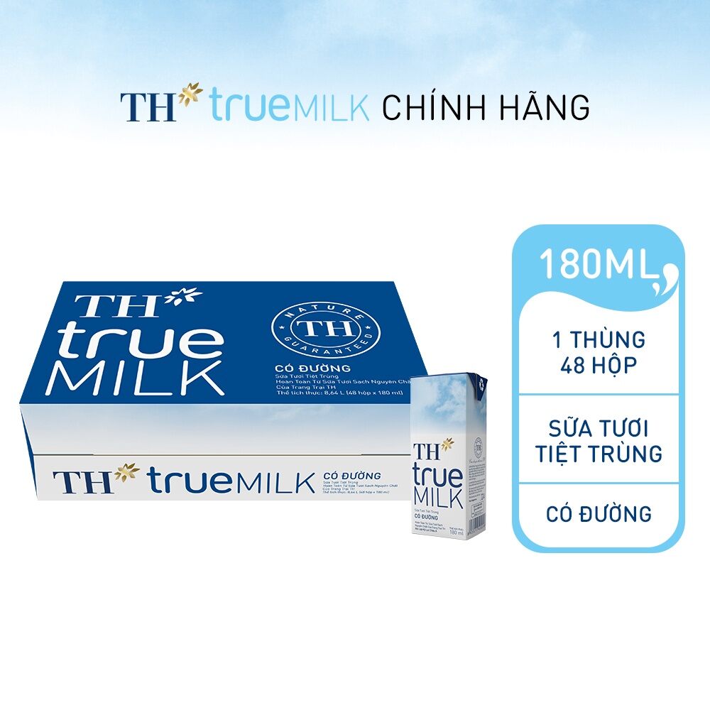 Thùng 48 hộp sữa TH truemilk có đường 180ml