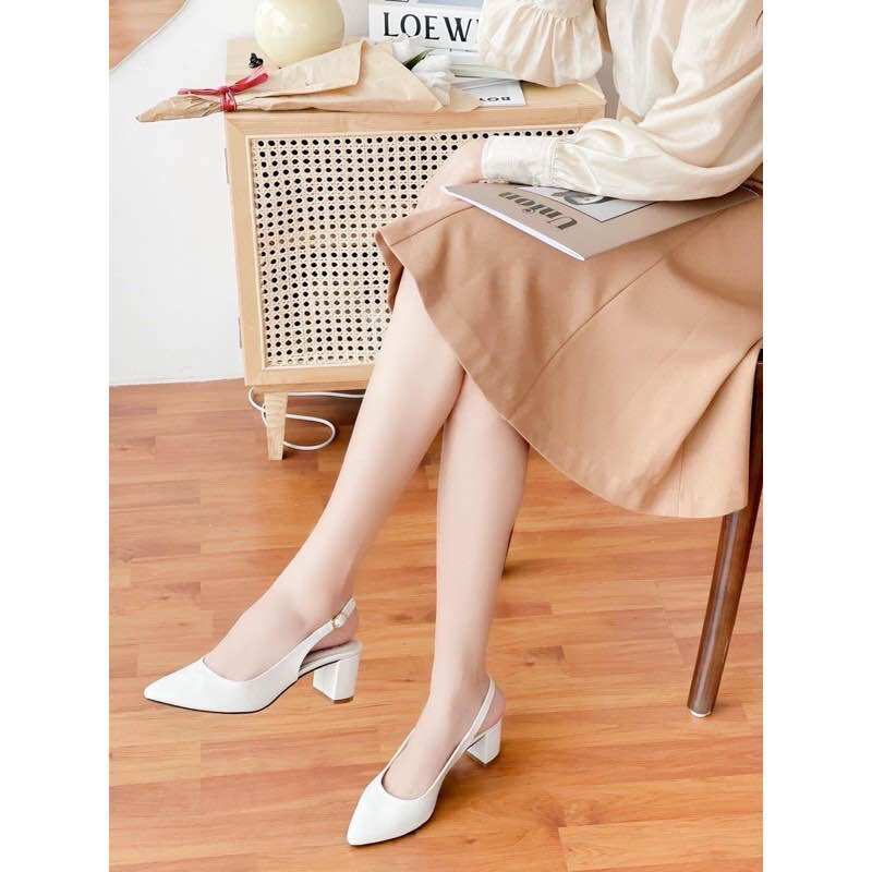 Giày cao gót 5p sandan quai hậu sau da mờ gót trụ