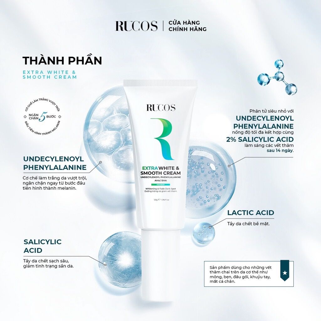 [Kem mờ thâm cơ thể] Extra White & Smooth Cream - Rucos