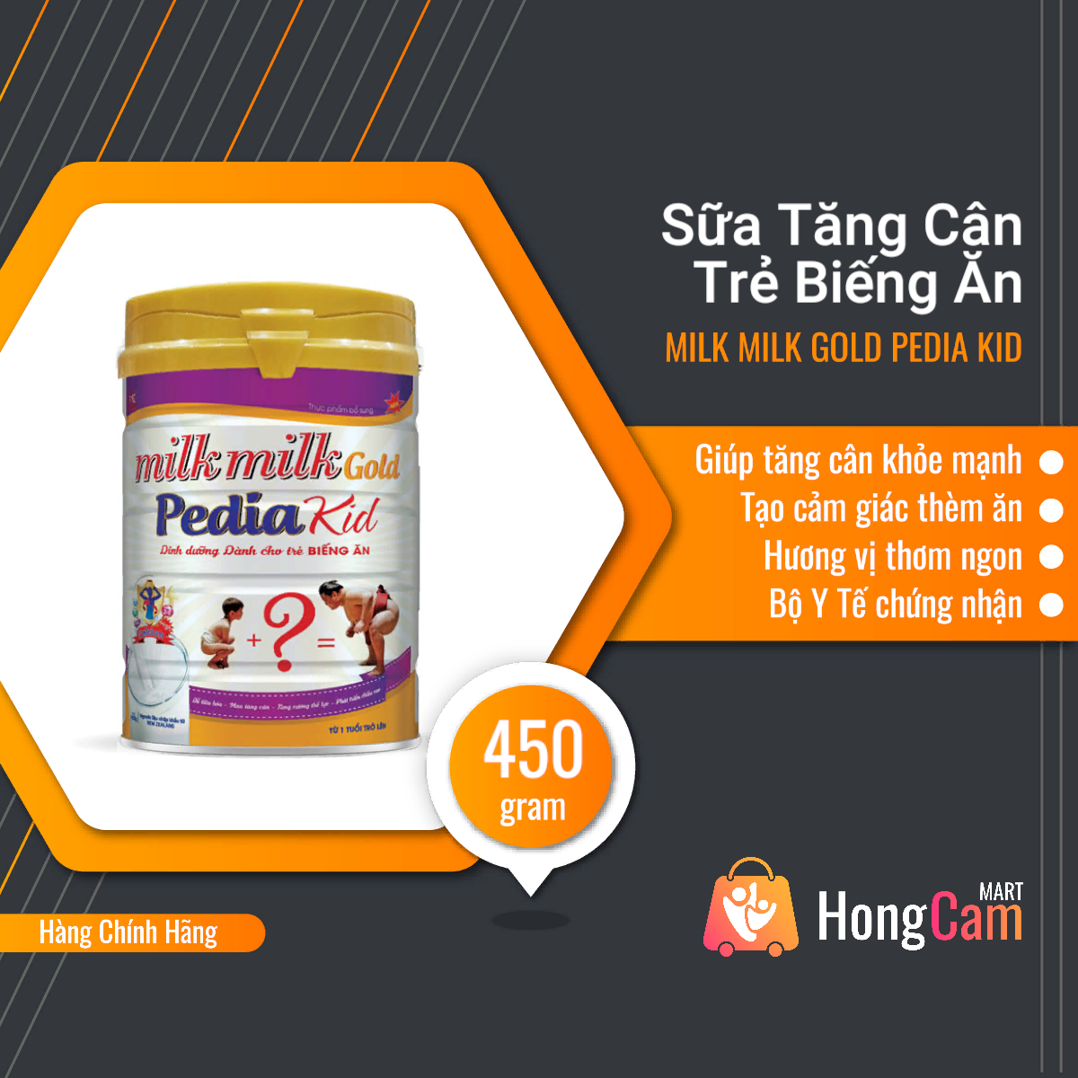 Date mới - lon 450g sữa bột tăng cân cho trẻ biếng ăn pedia kid milkmilkgold - hồng cẩm mart