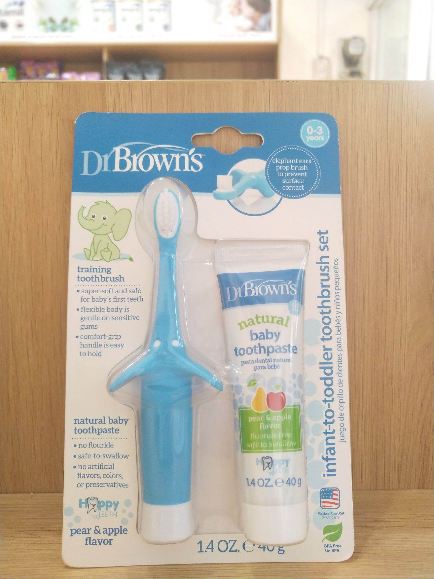 Combo bàn chải và kem đánh răng vị táo cho trẻ 0-3 tuổi Dr Brown's