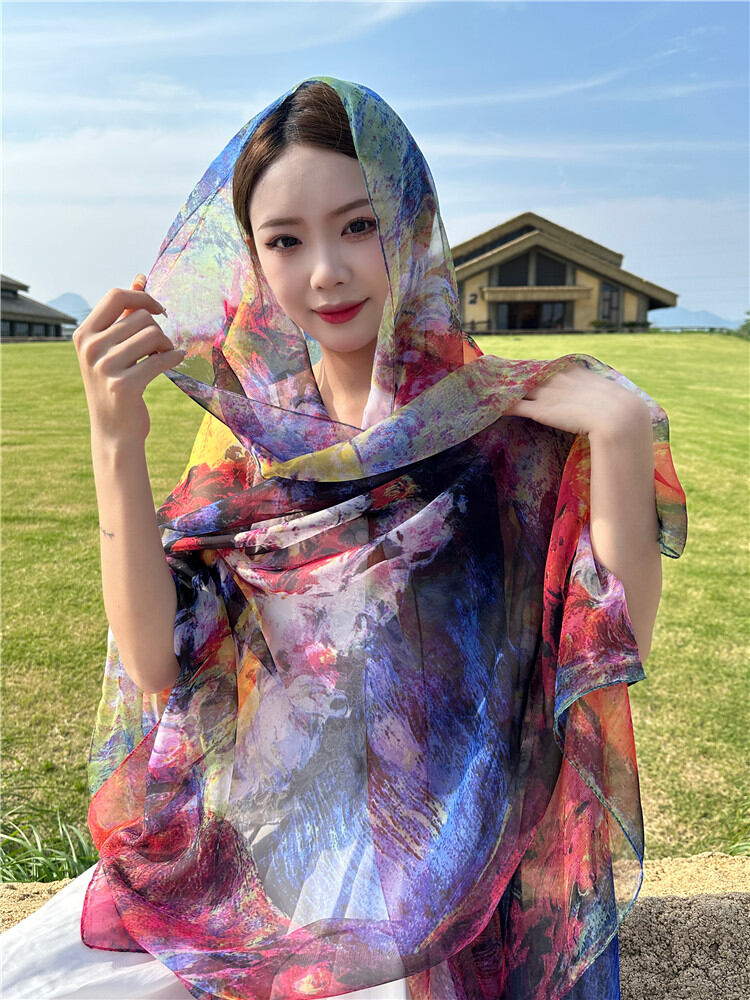 Khăn choàng voan yourou mùa hè khăn choàng cổ xuân thu cho nữ khăn lụa chống nắng siêu to khăn choàng đi biển kiểu mỏng du lịch