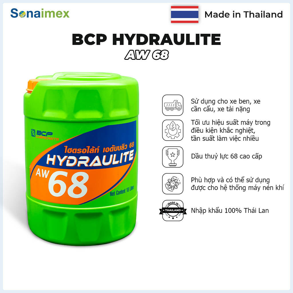Dầu thủy lực cao cấp bcp hydraulite aw 68 nhập khẩu thái lan - nhớt thuỷ lực 68 xô 18l dành cho xe ben, xe cần cẩu, xe tải nặng