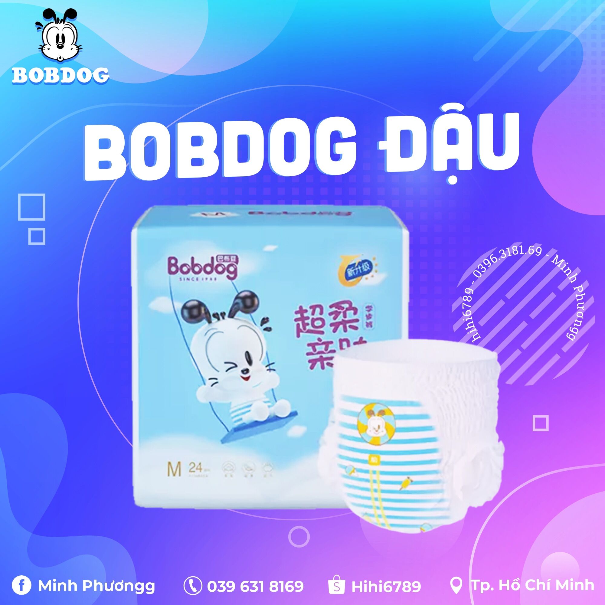 Tã quần bobdog đậu size m24-l22-xl20-xxl18 miếng siêu mỏng siêu thoáng