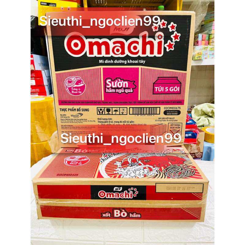 Thùng mì Omachi 30 Gói xốt bò hầm/sườn hầm ngũ quả, tôm chua cay, bắp bò riêu cua 30 gói [ Date Mới Nhất ]
