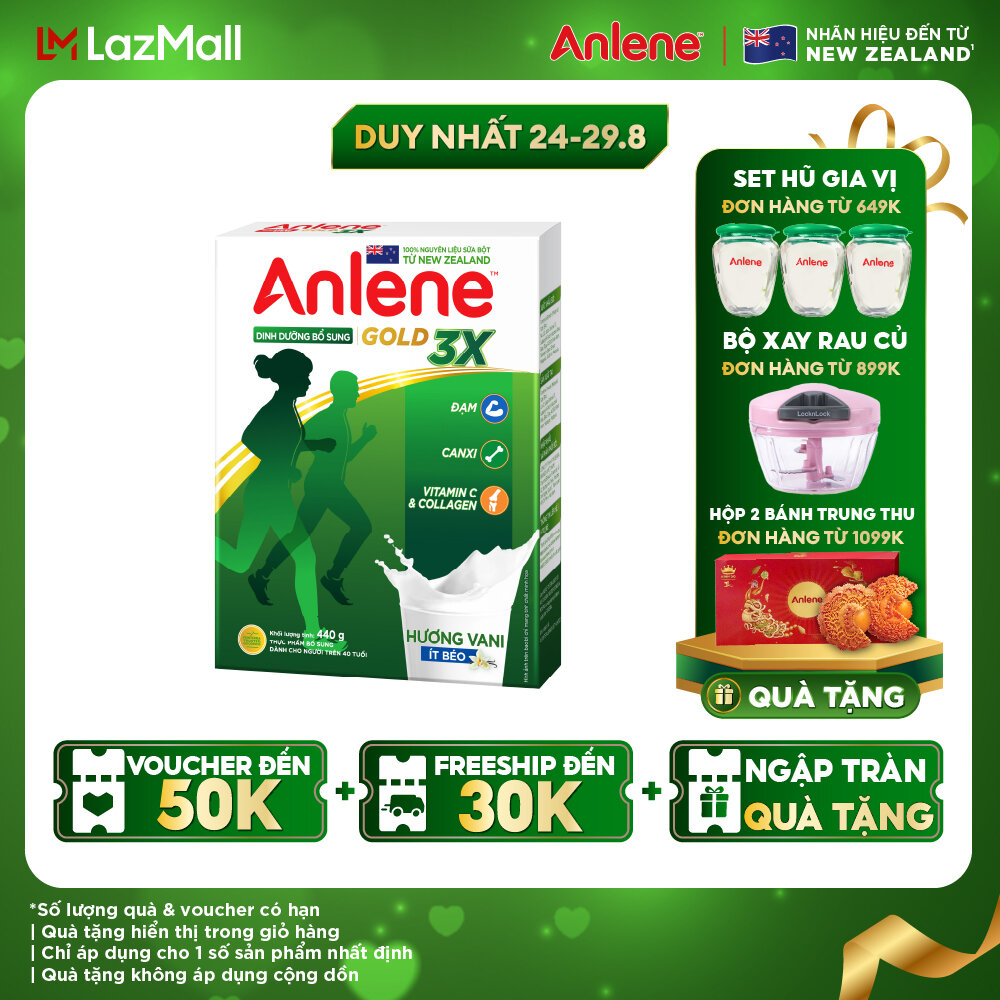 Sữa bột anlene gold 3x vị socola hộp giấy 440g