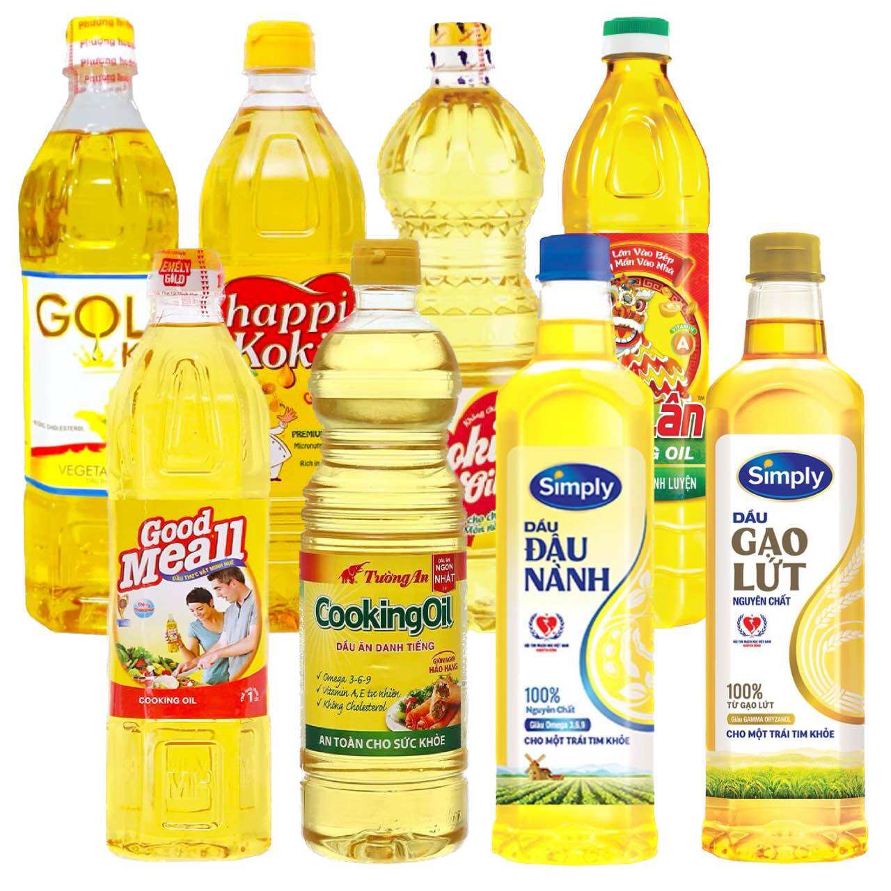 [DATE MỚI NHẤT] Tổng hợp Chai 1 lít Dầu ăn thực vật thượng hạng Simply, Tường An, Nakydaco, Cái Lân, Happi Koki, Good Meall , Gold king 900ml, Umi 900ml (Date mới 24 tháng). Có lựa chọn số lượng lẻ khi thanh toán. Quý khách chú ý.