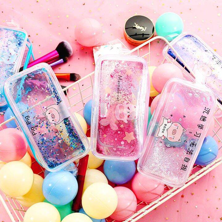túi đựng bút, túi đựng mĩ phẩm trong suốt lấp lánh Kim tuyến