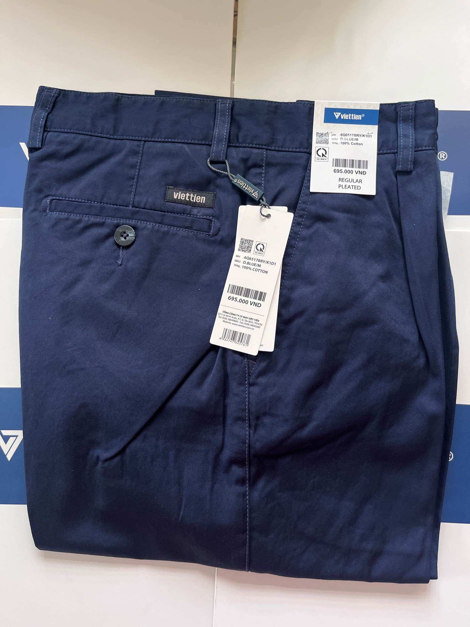 (6Q6517)Quần kaki Việt Tiến form rộng màu xanh đen có 1ly