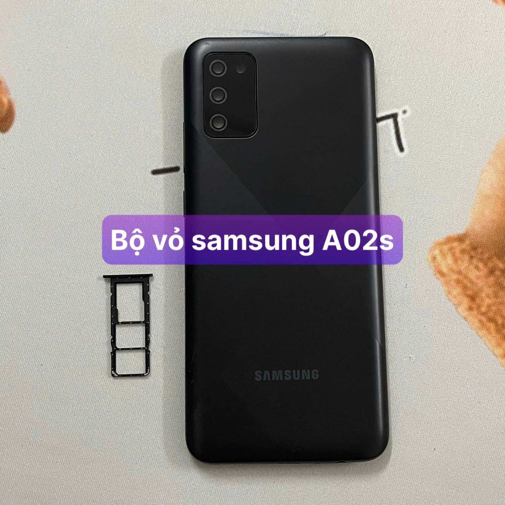 bộ vỏ xương samsung A02s,kèm khay sim,phím,kính camera