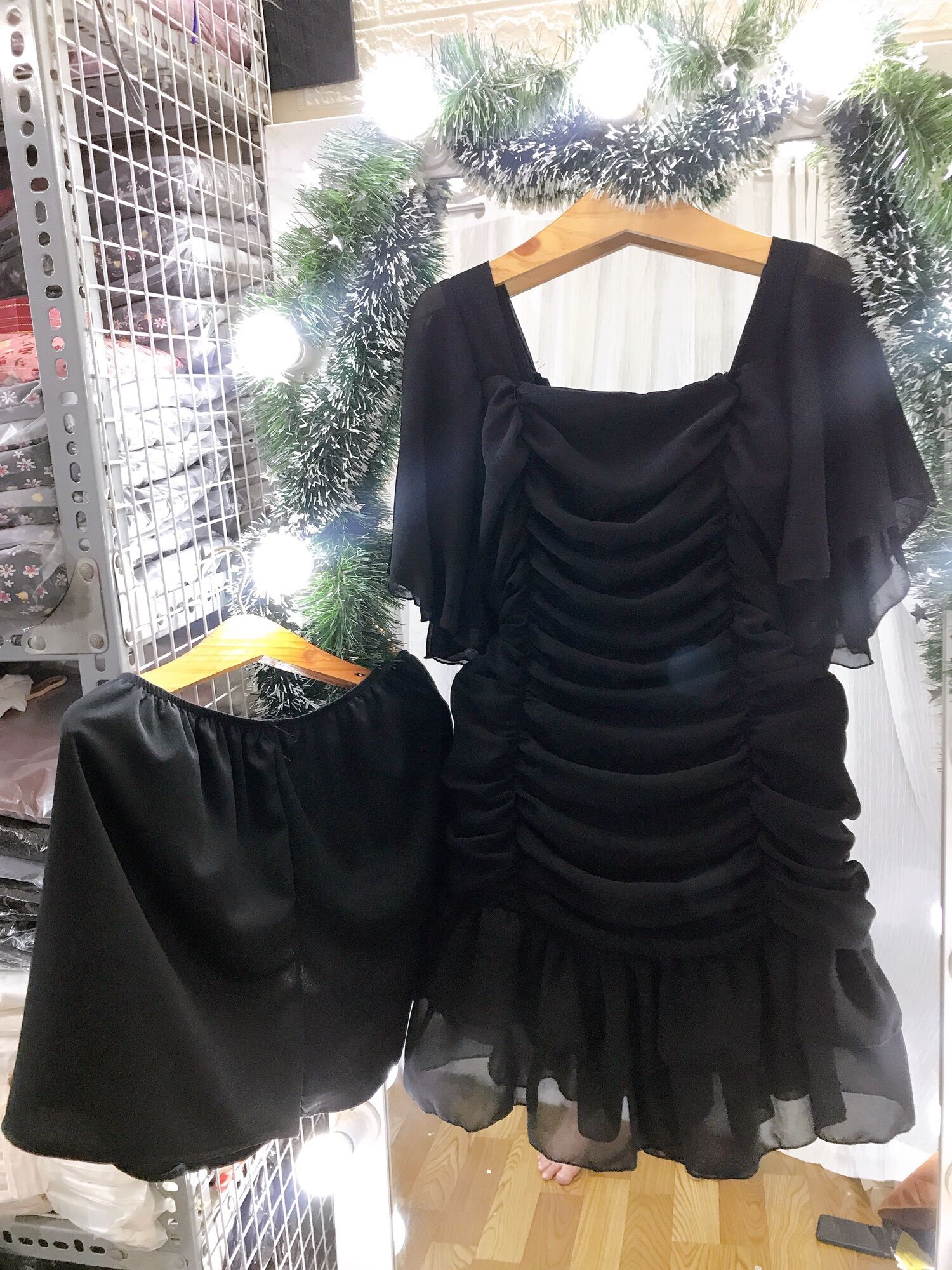 [Bigsize 60-85kg]Đầm nhún voan tay loe