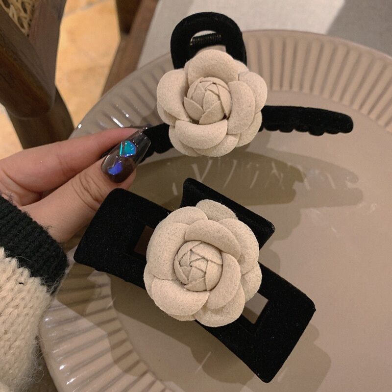 Set 2 Kẹp tóc hoa trà 🌸 Kẹp tóc Hàn Quốc Lụa - Kẹp càng cua hoa lụa thanh lịch
