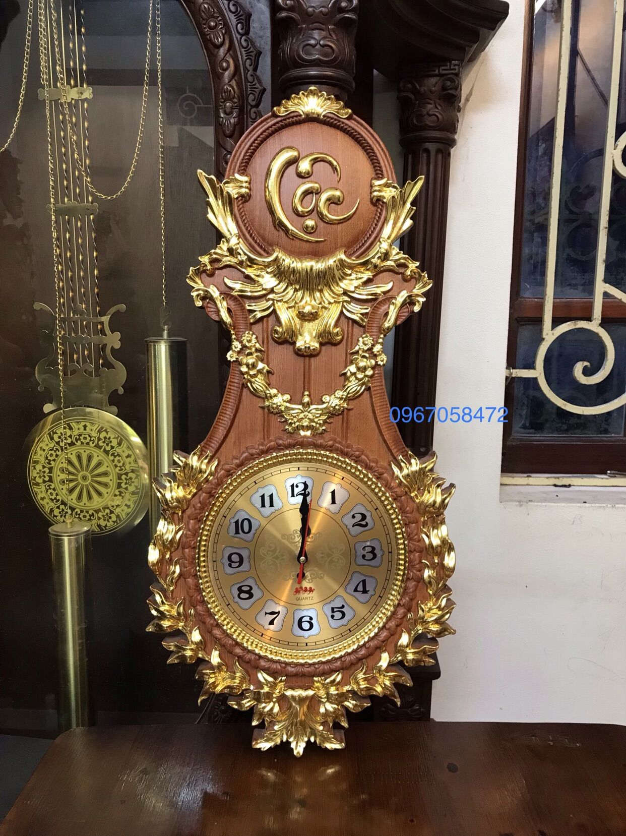 Tranh Đồng Hồ Gỗ Hương Đá liền khối Dát Vàng Đài Loan 24k bền đẹp
