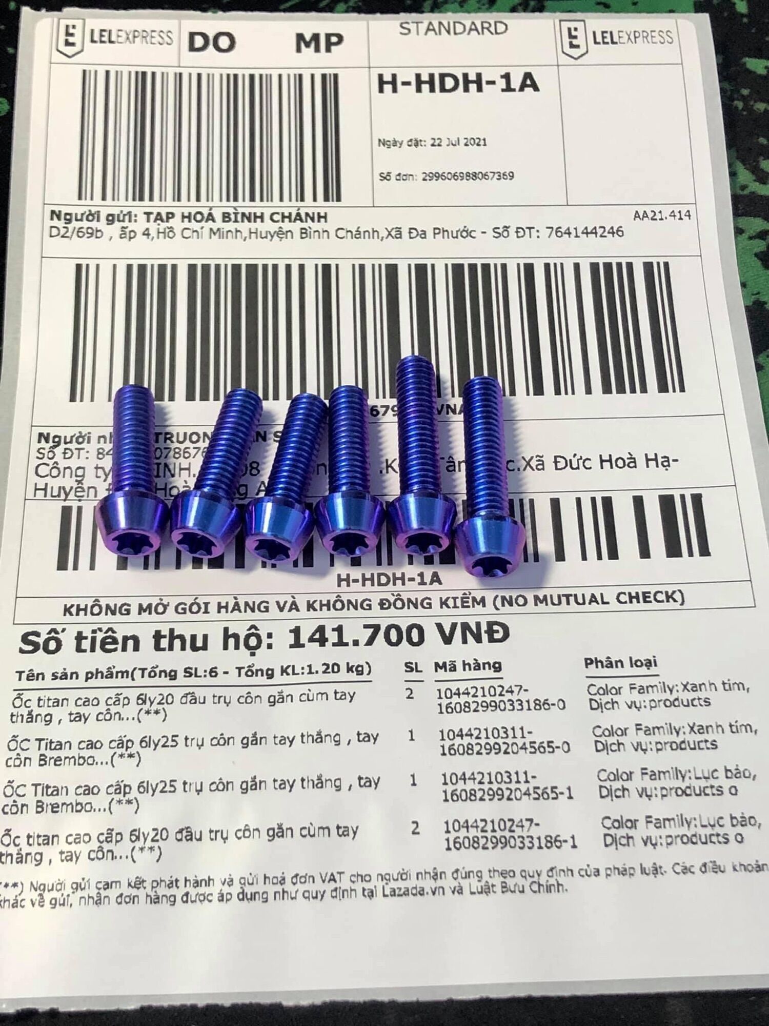 Ốc Titan 6ly 30 trụ côn gắn càng thắng đùm