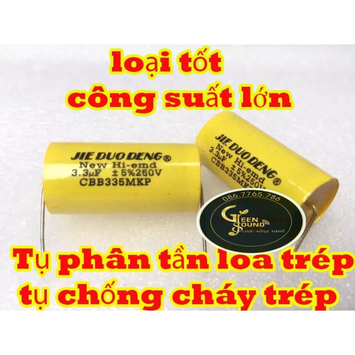 Tụ phân tần loa trép 3,3mf 250v vàng tròn - tụ chống cháy trép - tụ cản loa treble