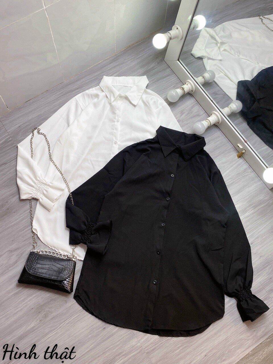 Áo sơ mi form dài tay giún phong cách Hàn Quốc