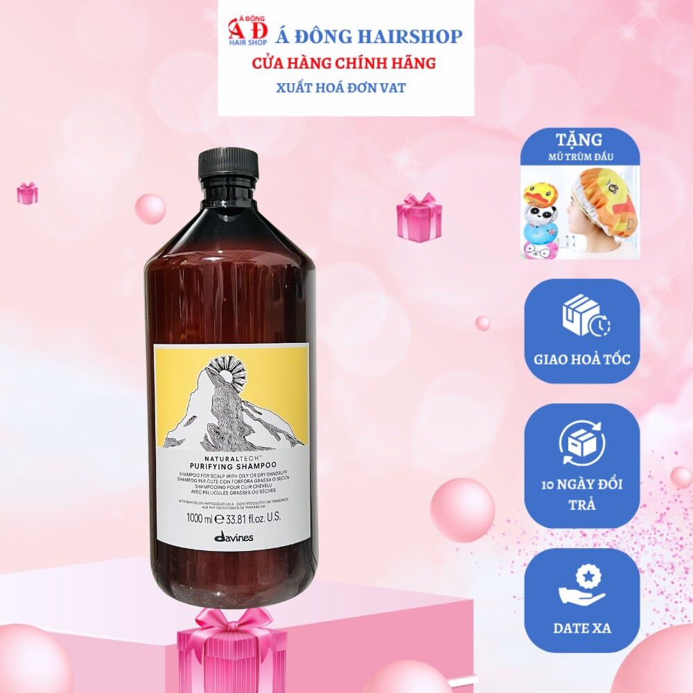 [+Tặng mũ trùm] Dầu gội sạch gàu Davines Natural Purifying (ITALY)- Chai