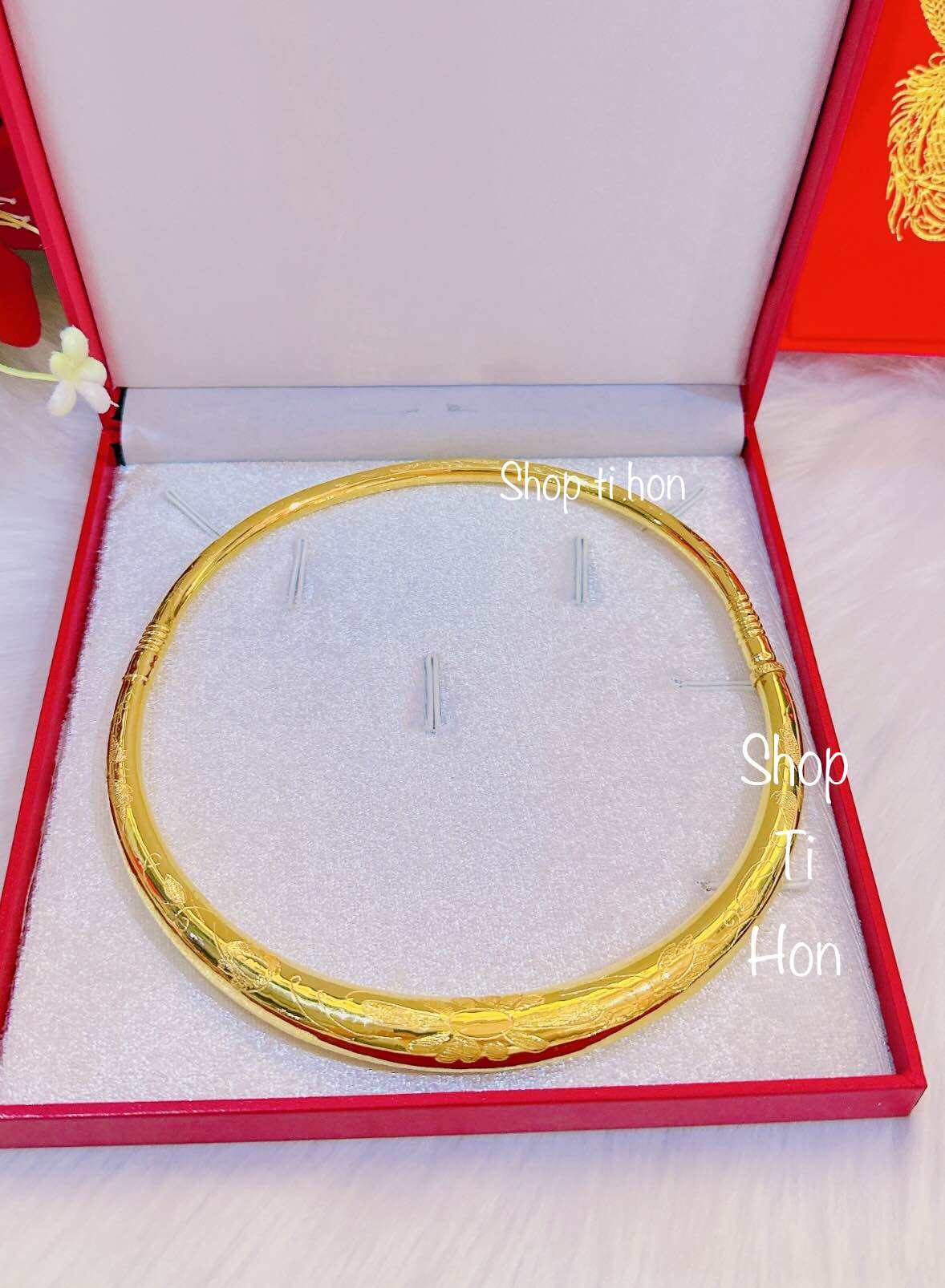 Kiềng cưới cô dâu bản tròn 3 chỉ kiềng thổi khoá vặn ốc xi vàng 24k kiềng có khắc kí hiệu 9999
