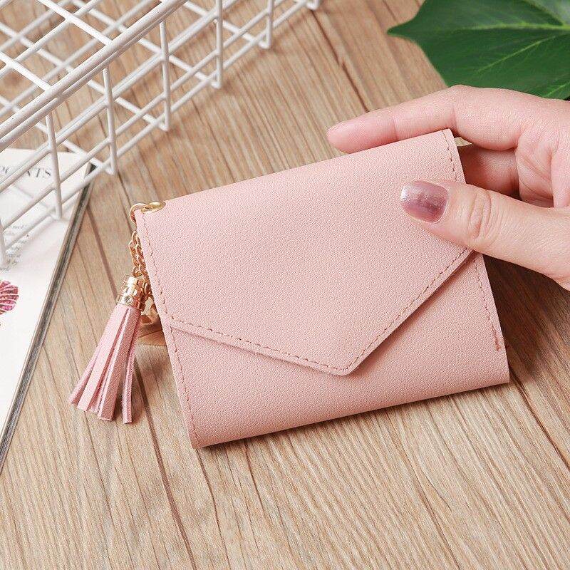 Ví nữ mini cầm tay gấp 3 tua rua phong cách Hàn Quốc