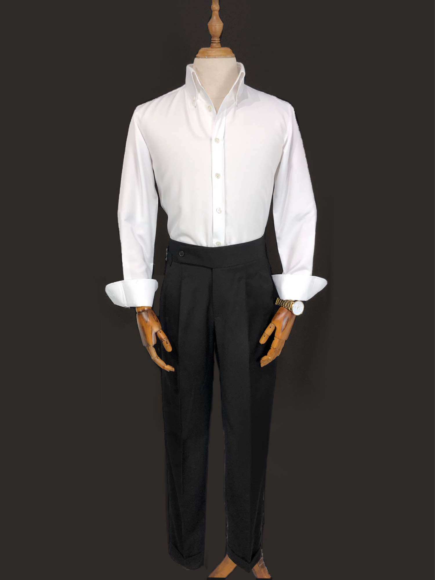 Sơ mi trắng cho nam cổ button-down form regular cổ cứng mặc vest
