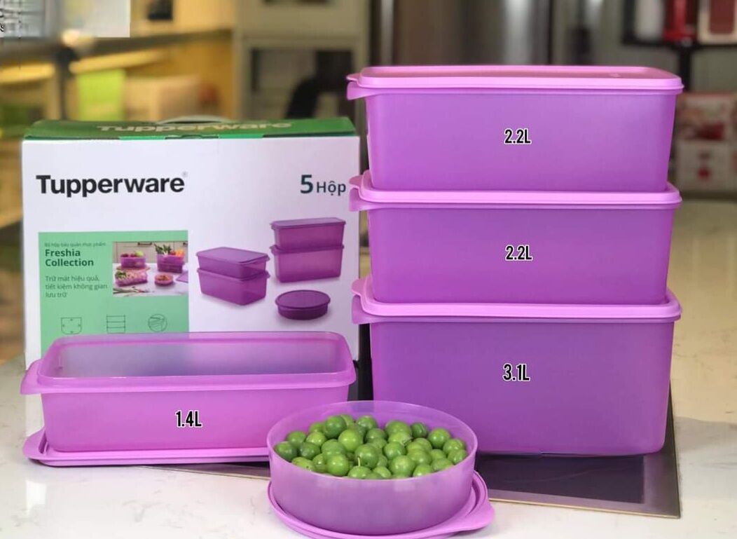 Bộ hộp trữ mát Tupperware Freshia Purple Set 5 hộp - Bảo hành trọn đời - Nhựa nguyên sinh PP số 5 an toàn sức khoẻ