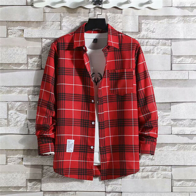 Plaid Shirt Men's Fashion Loose-Fit Hong Kong Style INS Long Sleeve Large Size Fat Plus-sized Lard-bucket Autumn MEN'S Coat