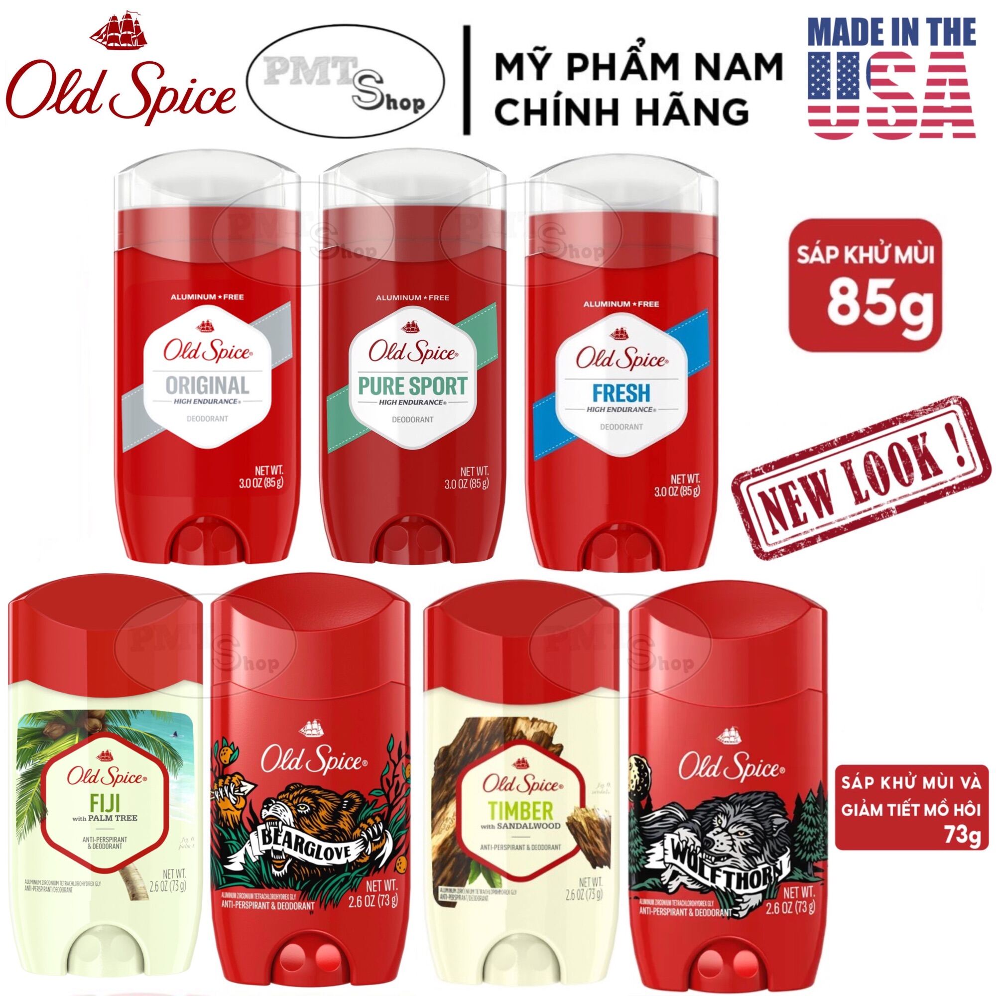 [USA] 1 chai Lăn sáp khử mùi nam Old Spice 85g Pure Sport | Fresh | Original 73g Timber | Bearglove | Fiji | Wolfthorn - Mỹ nhập khẩu