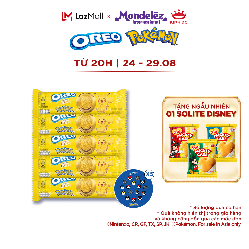 Bánh quy oreo pokémon phiên bản pikachu, combo 5 thanh x 119.6g
