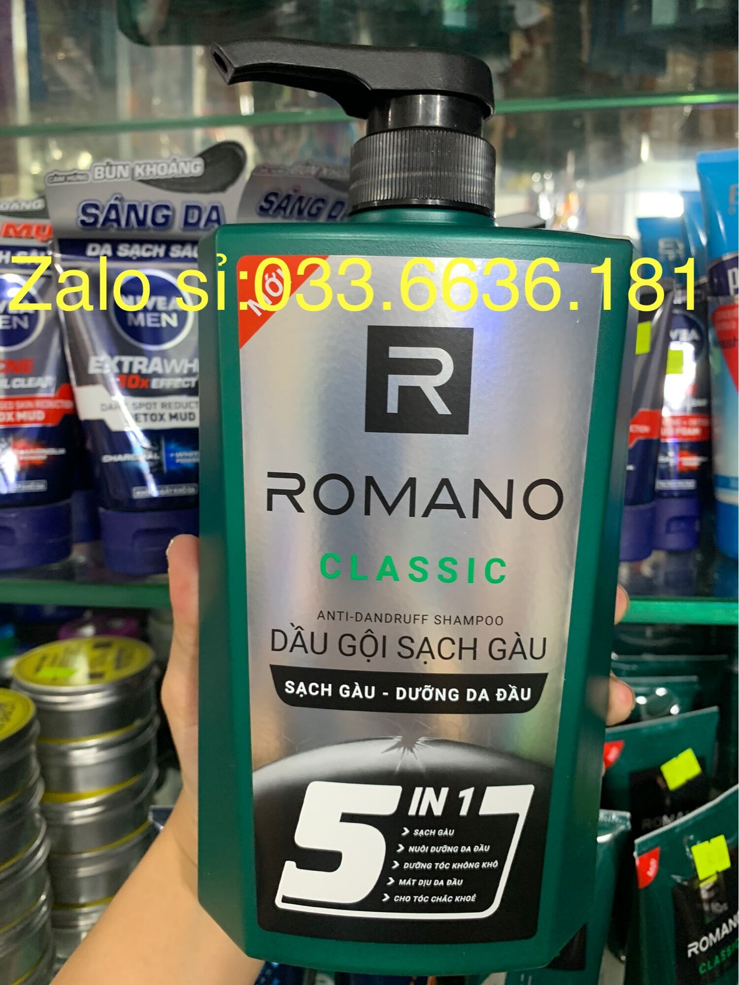 [ Chuẩn Hàng Cty 100%]Dầu Gội Romano Classic 5 In 1 Sạch Gàudưỡng Da Đầudưỡng Tóc Không Khômát Dịu Đa Đầu Và Cho Tóc Chắc Khỏe Chai Vòi 650G