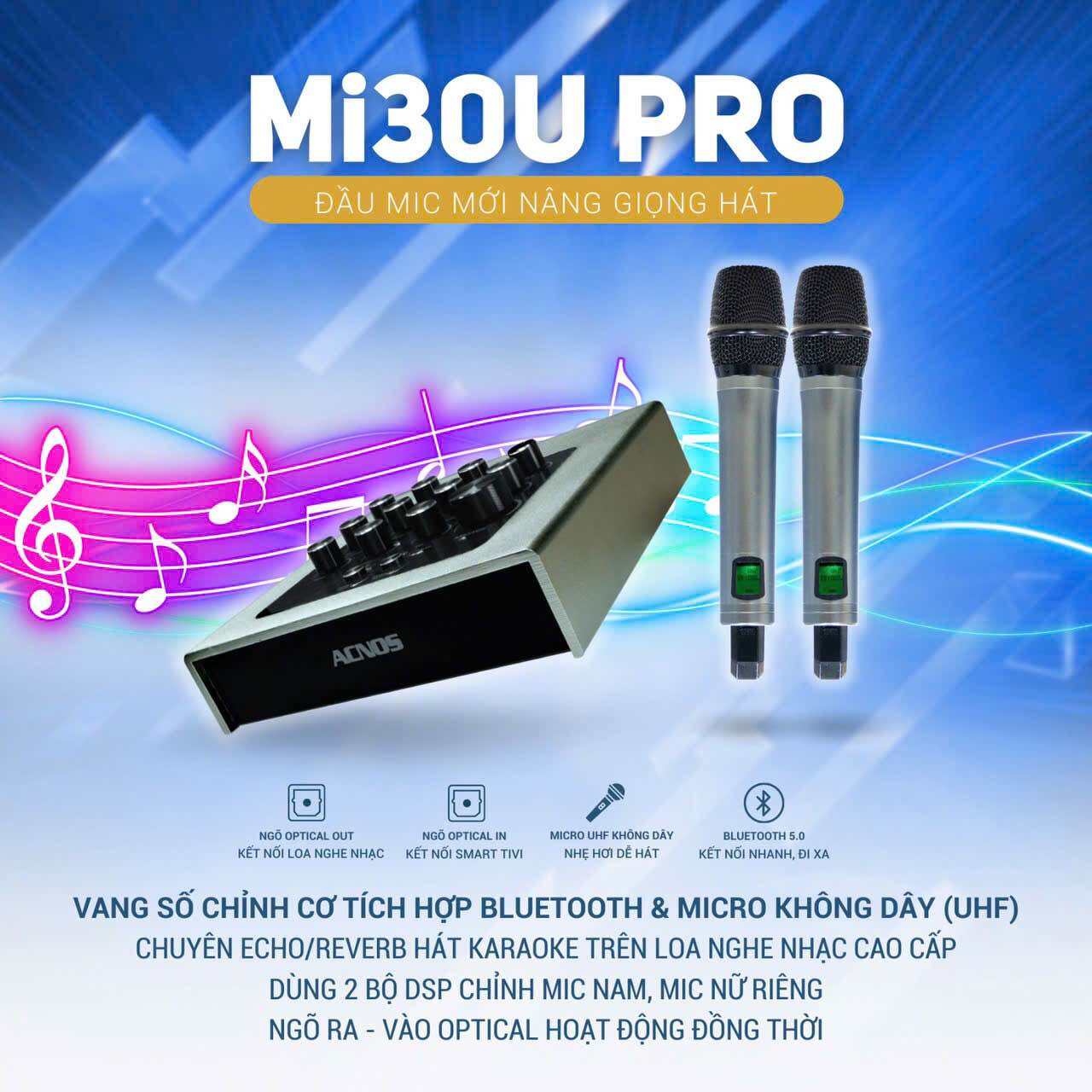 Vang cơ mini Acnos Mi30U PRO + kèm 2 micro nhôm - Hàng chính hãng - Gia khang shop