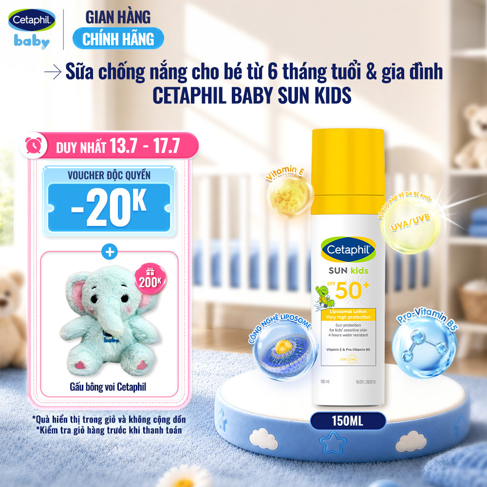 Sữa chống nắng dịu lành cho làn da nhạy cảm của bé từ 6 tháng tuổi CETAPHIL BABY SUN KIDS 150ML