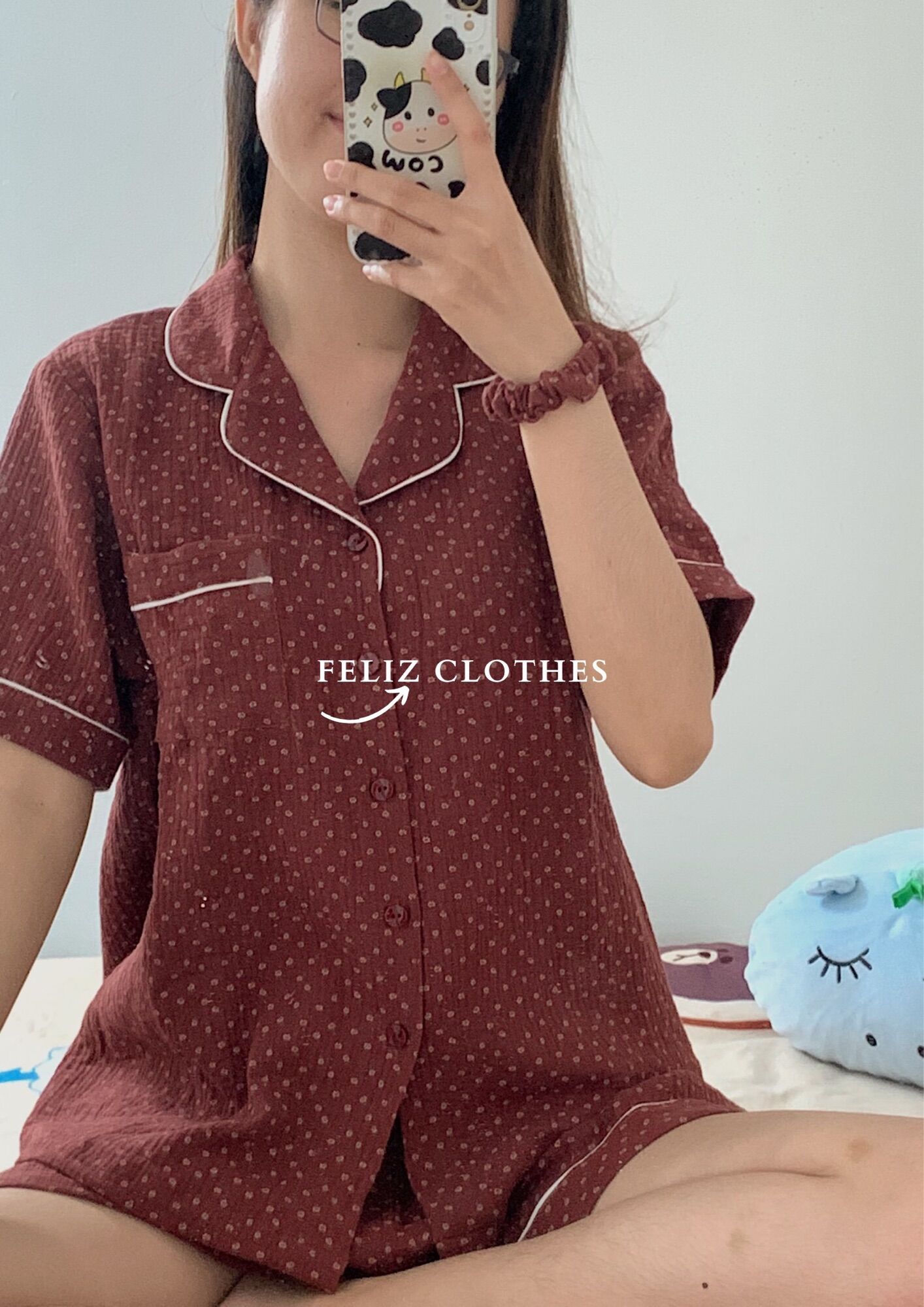 [HÌNH THẬT] Set pyjama đỏ mận xô muslin cao cấp siêu trắng da
