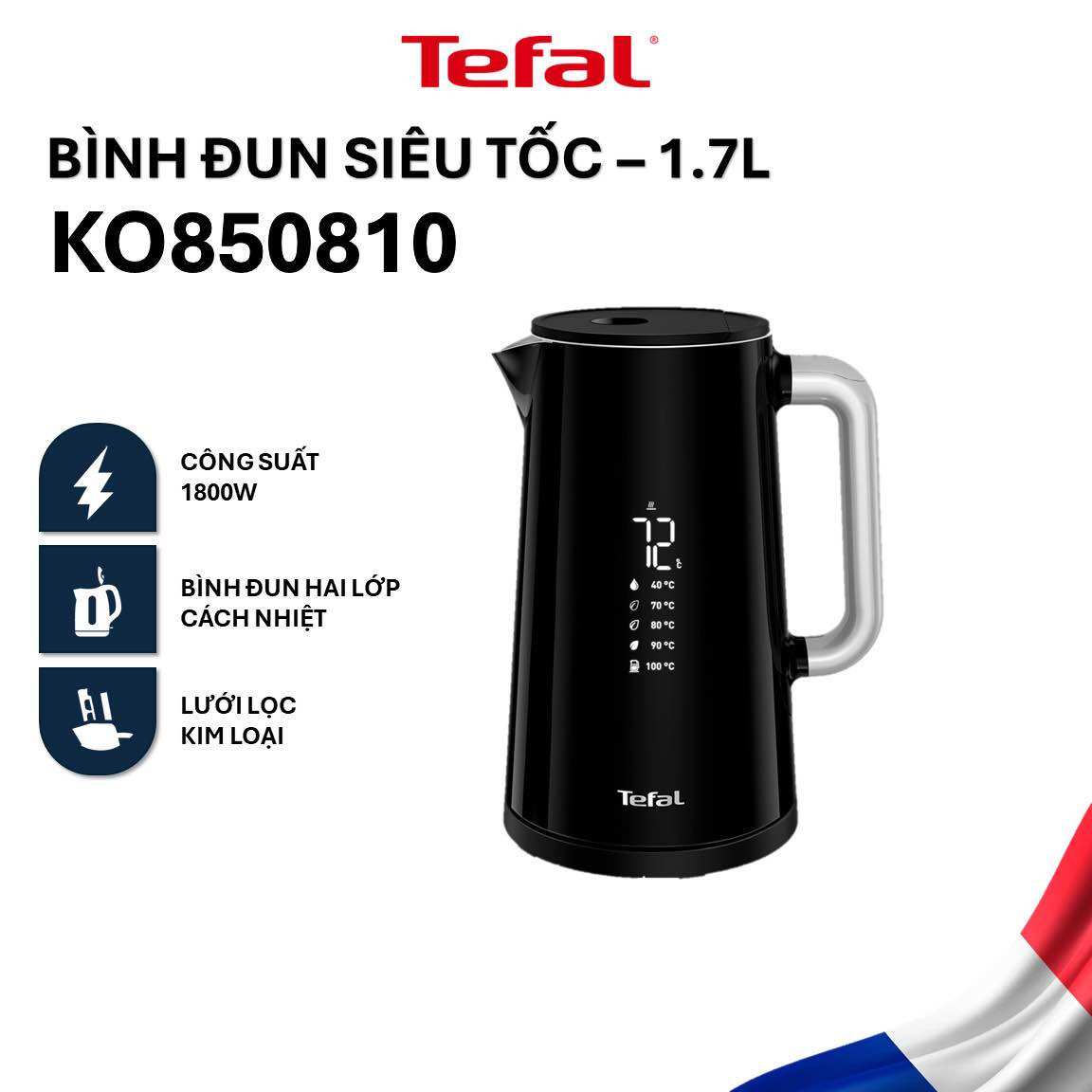 Bình đun siêu tốc tefal ko850810, 1.7l