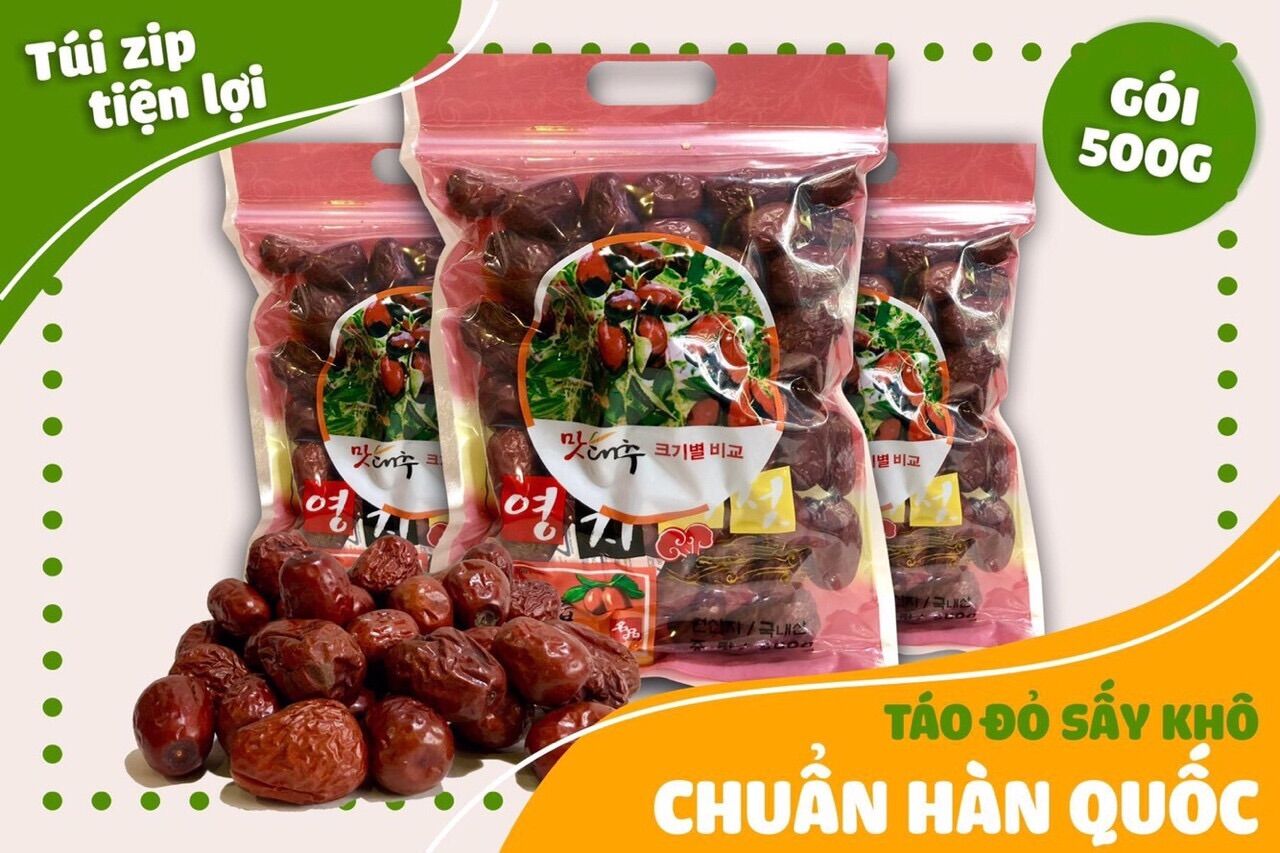 [HCM][DATE 3/ 2026] Táo Đỏ Sấy Khô Hàn Quốc Bịch 500gr - Loại có zip kéo khoá sản phẩm   giúp bảo  quản lâu hơn