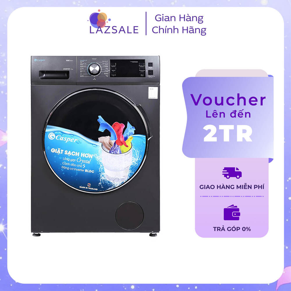 Máy giặt Casper Inverter 10.5 kg WF-105I150BGB - Cánh đảo quần áo hình chữ S - Công nghệ giặt mạnh Power Wash - Công nghệ suy luận ảo Fuzzy Logic - Chống thấm nước IPX4