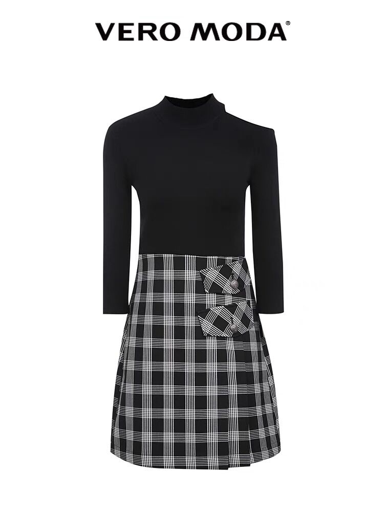 [SALE - Size M] Đầm len dệt kim phối chân váy kẻ Vero Moda