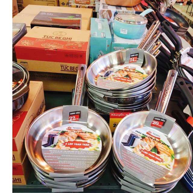 Chảo inox 304 ticook 3 đáy - chảo đáy từ inox 304 dùng mọi loại bếp cao cấp xịn xò