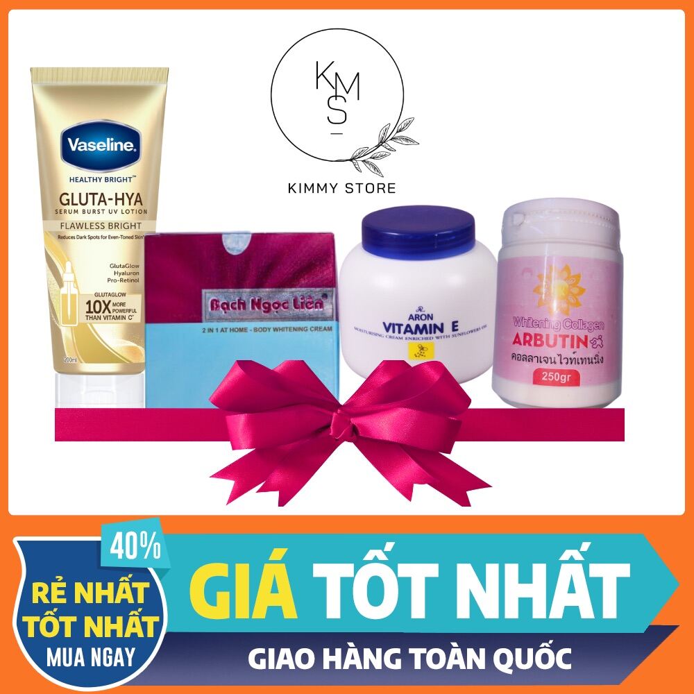 Combo kem bạch ngọc liên + vaseline gluta + abutine 3c3 hồng + vitamin e nắp xanh