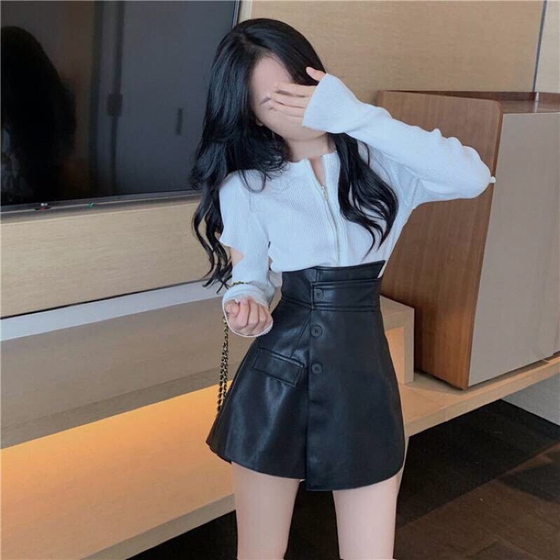 quần váy da phối 3 cúc mới 626